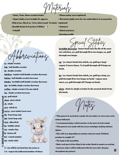 Rhinoceros crochet pattern Bundle | NO SEW crochet pattern |