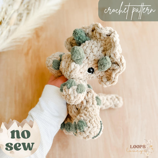 Tiny Triceratops crochet pattern | NO SEW crochet pattern |