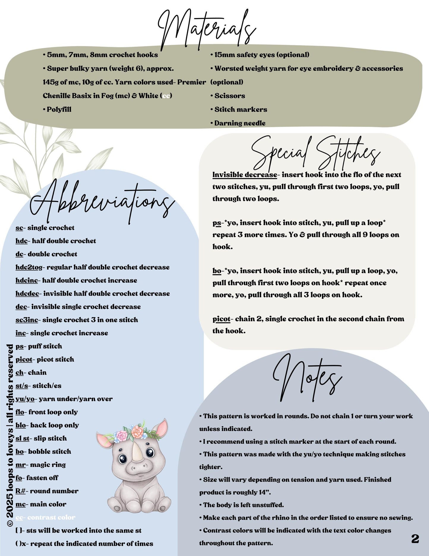 Riley Rhino crochet pattern | NO SEW crochet pattern |