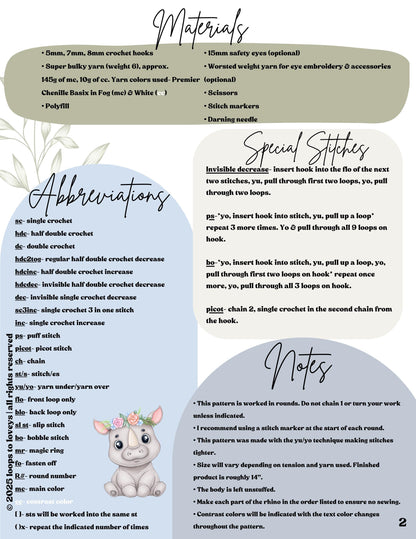 Riley Rhino crochet pattern | NO SEW crochet pattern |