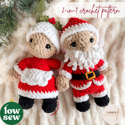 Santa & Mrs Claus crochet pattern | LOW SEW crochet pattern |