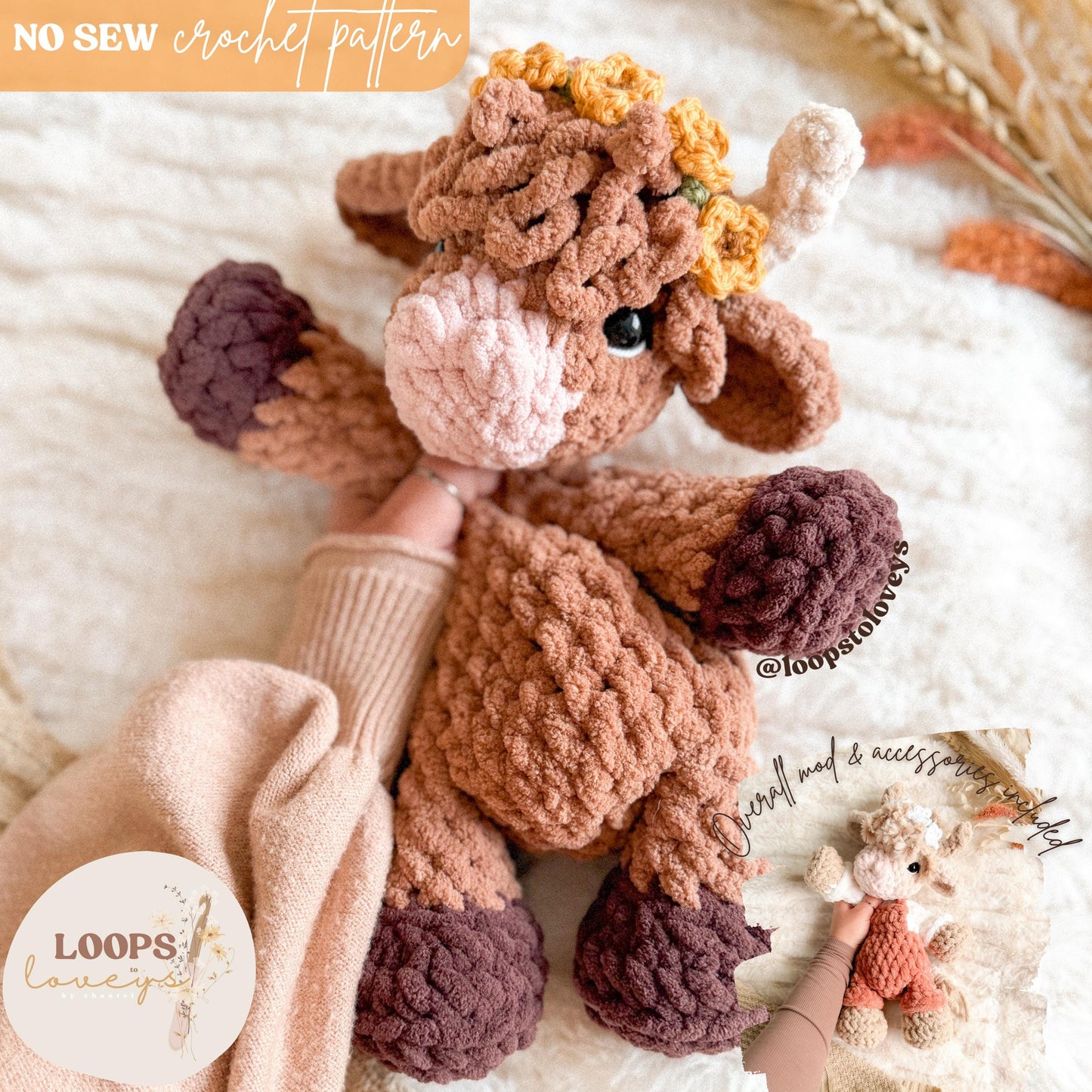 Cora Highland Cow Snuggler crochet pattern | NO SEW crochet pattern |