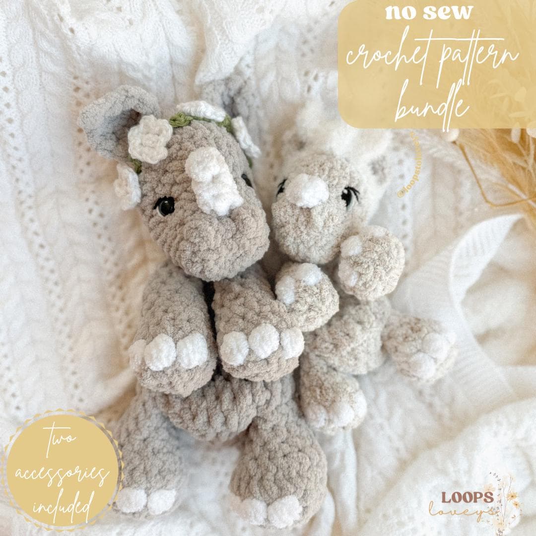 Rhinoceros crochet pattern Bundle | NO SEW crochet pattern |