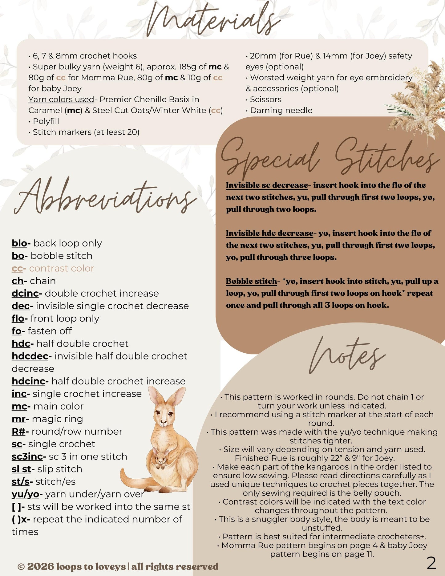 Momma Rue & baby Joey kangaroo crochet pattern | LOW SEW crochet pattern |