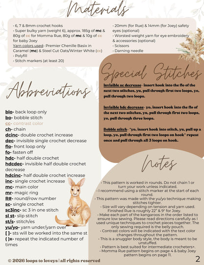 Momma Rue & baby Joey kangaroo crochet pattern | LOW SEW crochet pattern |