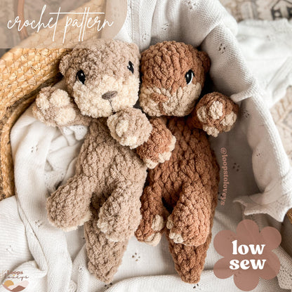 Reed the Otter Pup crochet pattern| LOW SEW crochet pattern|crochet snuggler| crochet lovey| amigurumi|crochet otter| cute crochet pattern
