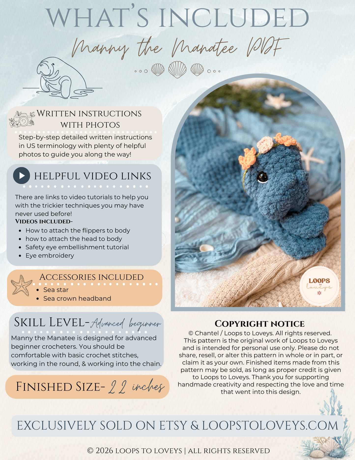 Manny the Manatee crochet pattern | NO SEW crochet pattern |