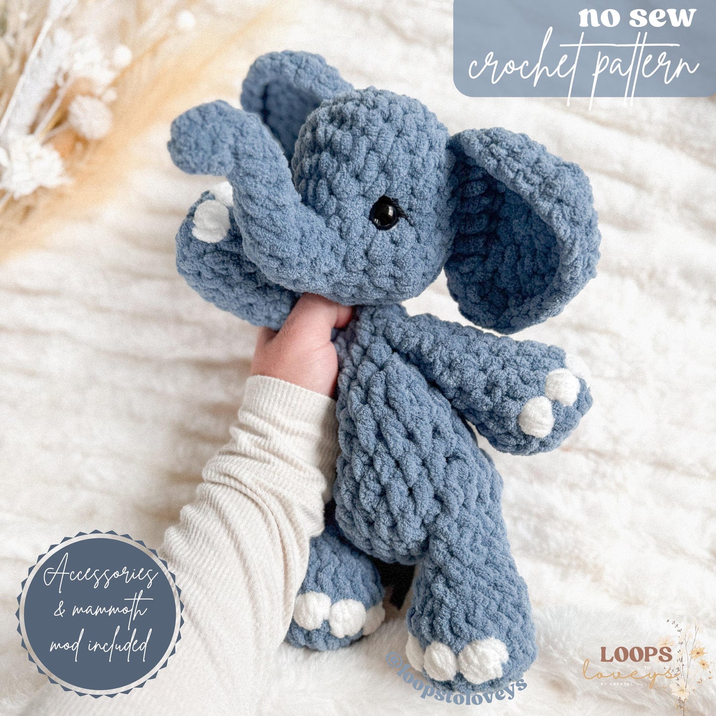 Easton Elephant Snuggler crochet pattern | NO SEW crochet pattern |