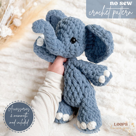 Easton Elephant Snuggler crochet pattern | NO SEW crochet pattern |