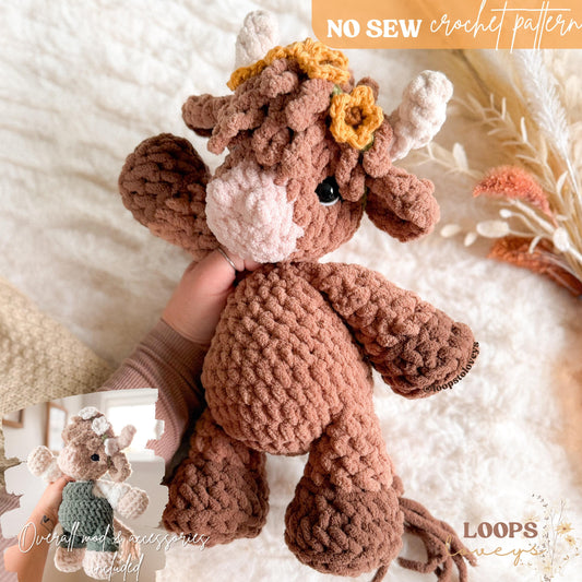 Cora Highland Cow Plushie crochet pattern | NO SEW crochet pattern |