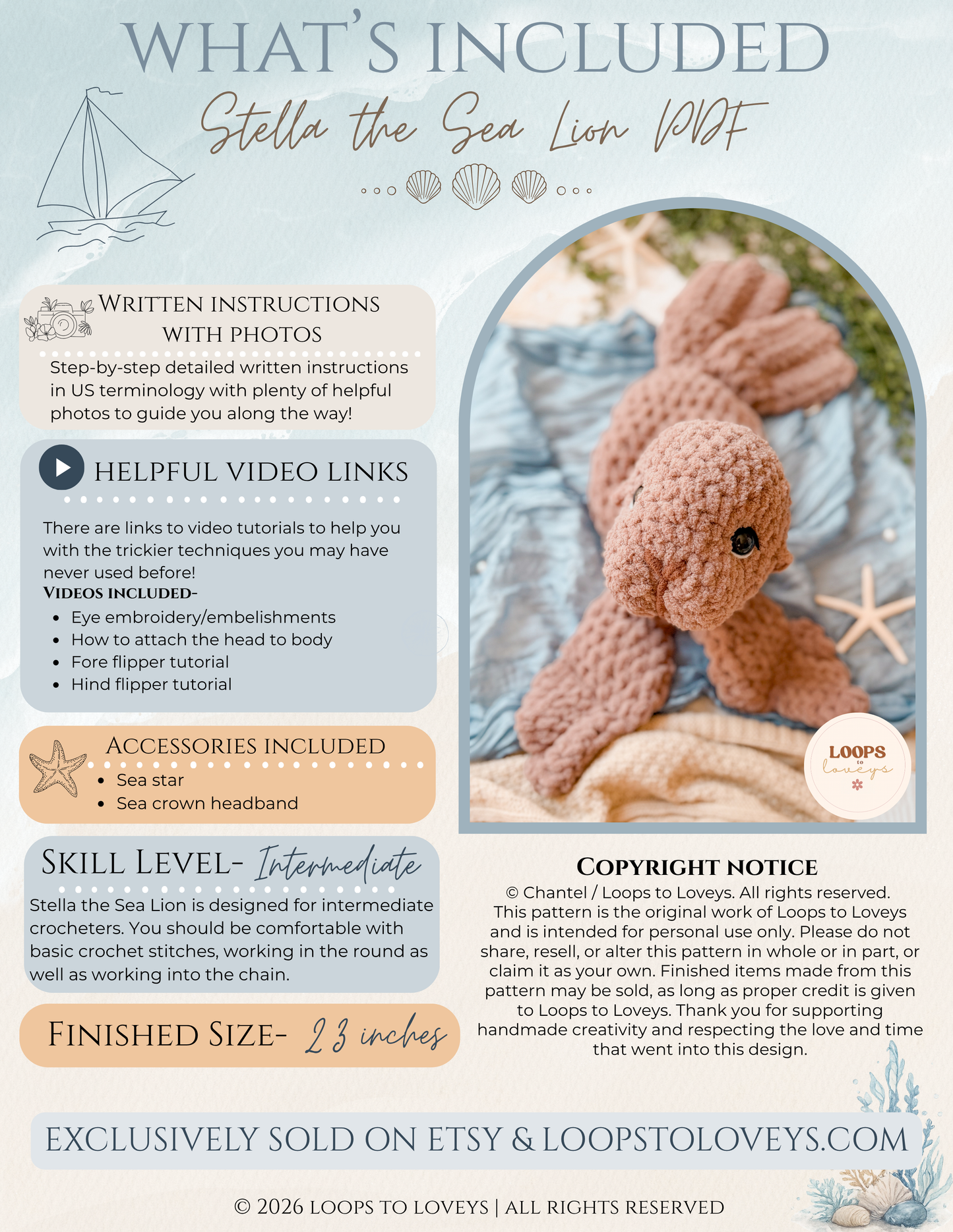 Stella the Sea Lion crochet pattern | NO SEW crochet pattern |