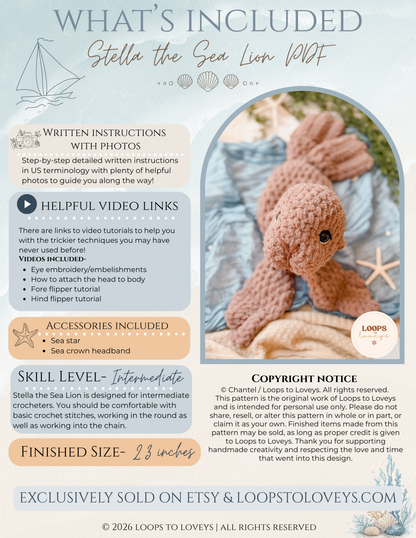 Stella the Sea Lion crochet pattern | NO SEW crochet pattern |