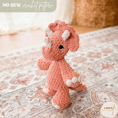 Theo Triceratops plushie crochet pattern | NO SEW crochet pattern |
