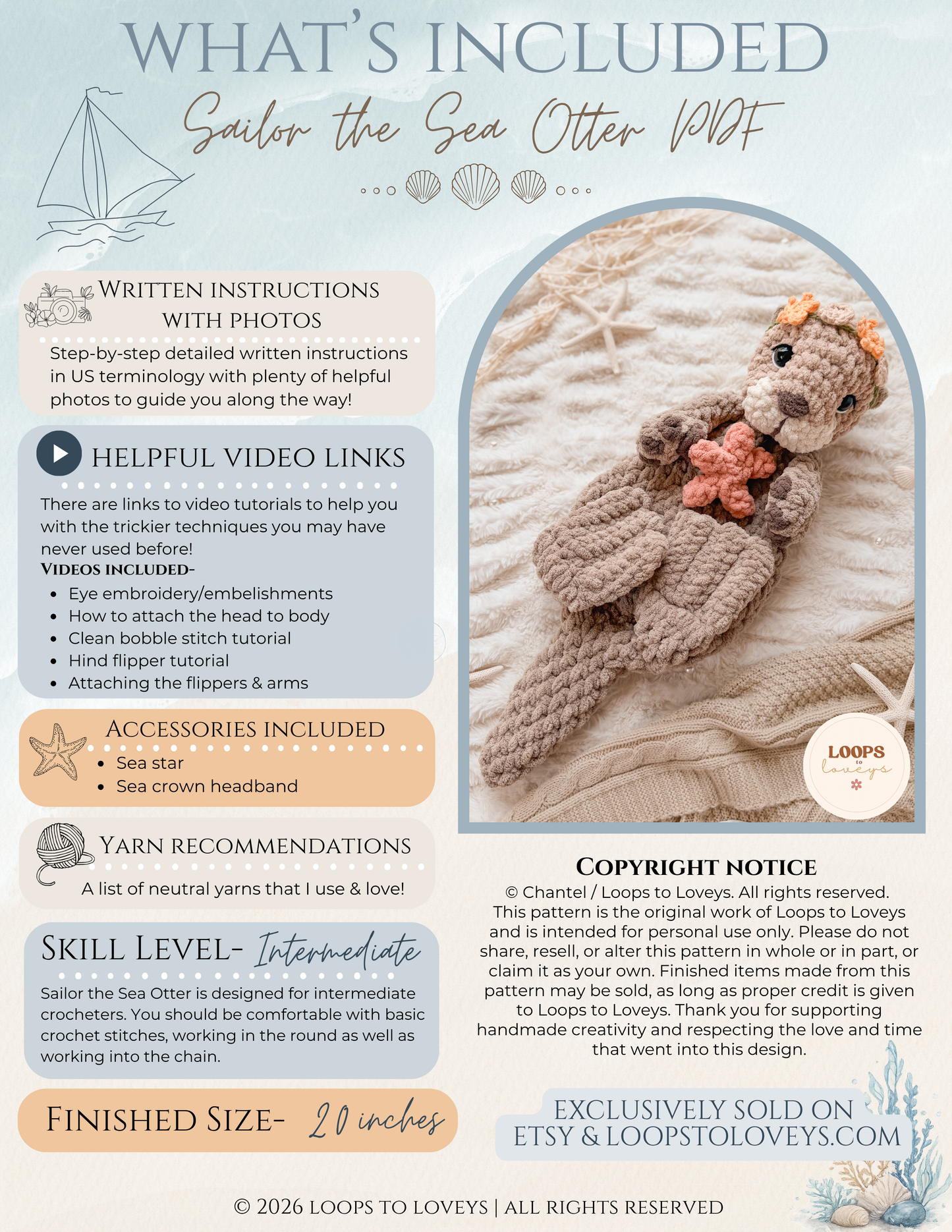 Sailor the Sea Otter crochet pattern | NO SEW crochet pattern |
