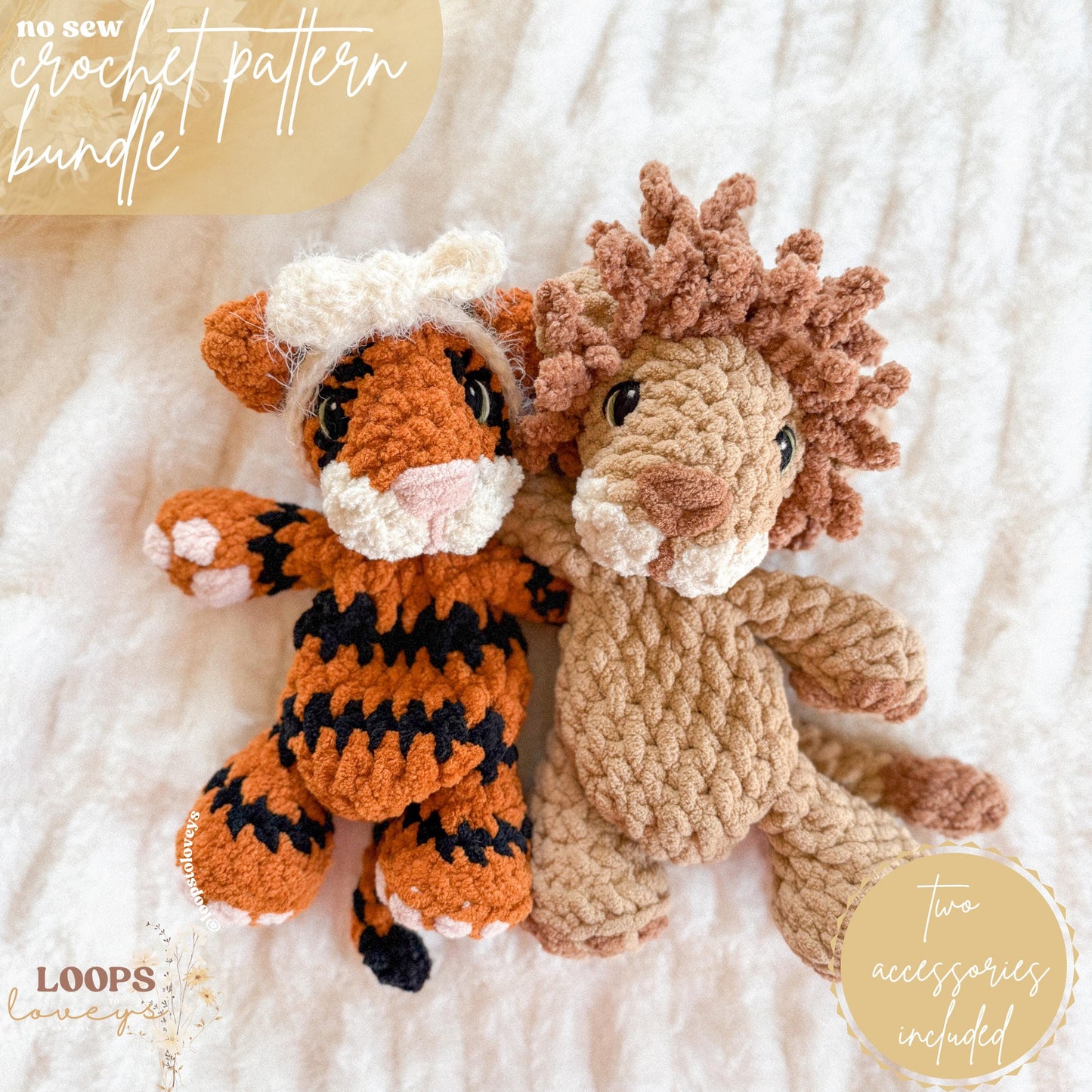 Lucas Lion & Tara Tiger crochet pattern bundle | NO SEW crochet pattern |