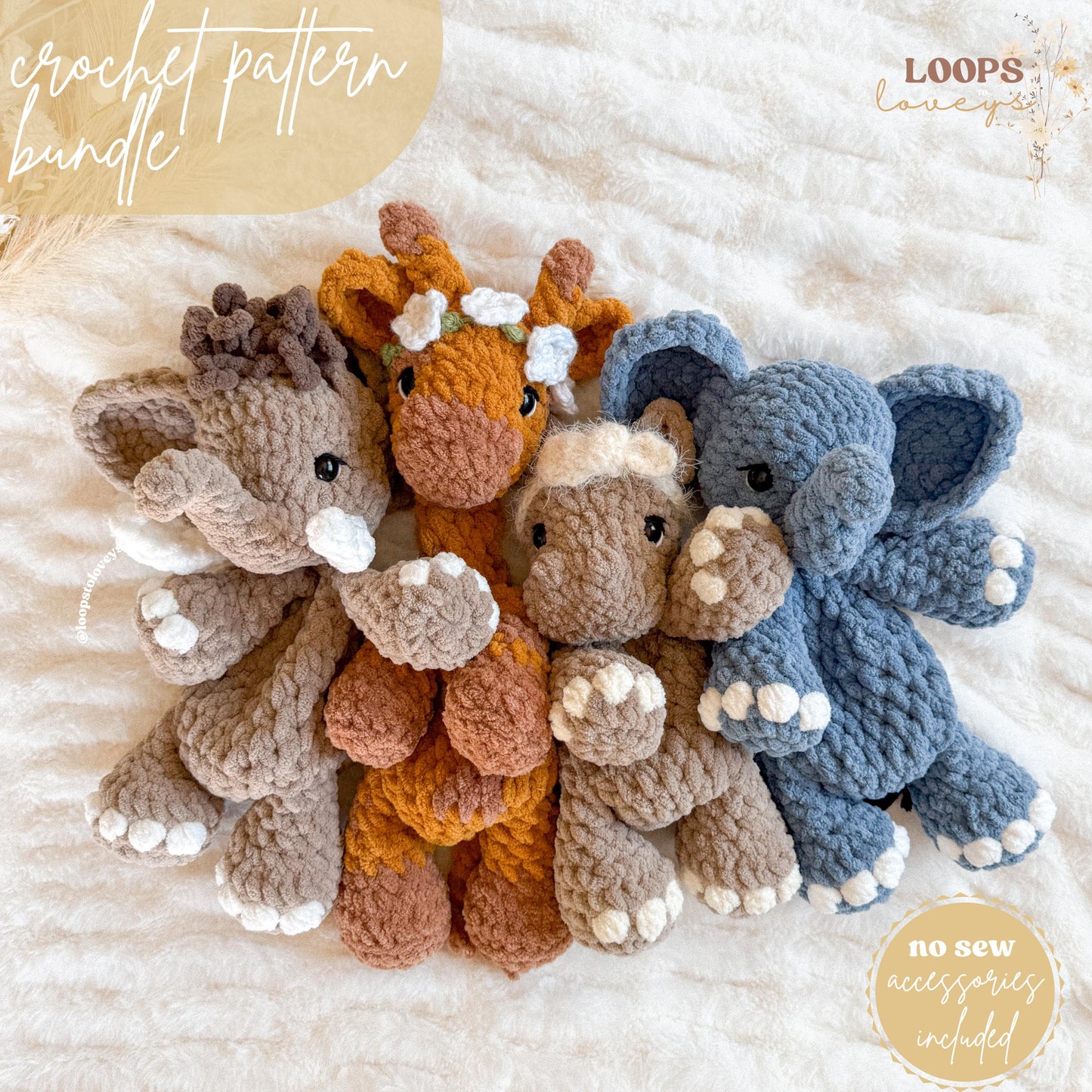 Safari crew crochet pattern bundle | NO SEW crochet pattern |
