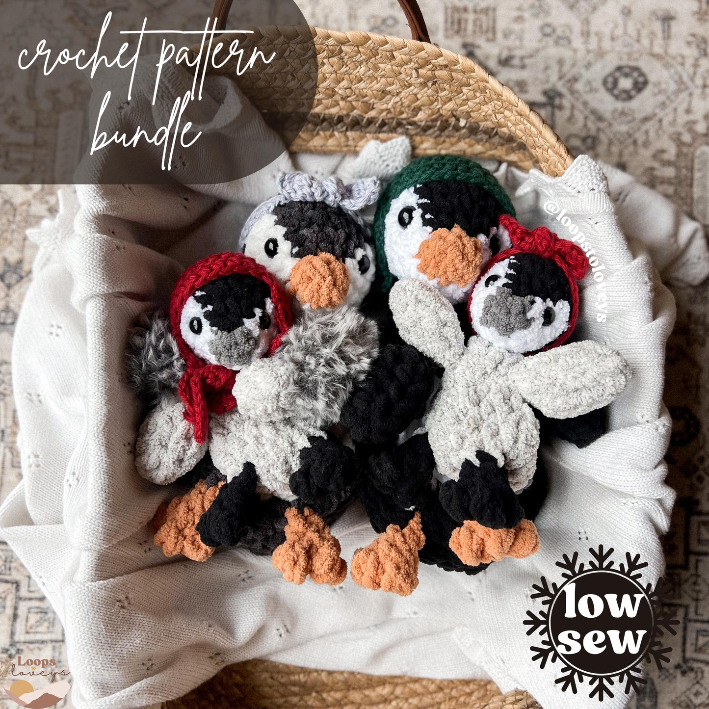 Penguin crochet pattern Bundle | LOW SEW crochet pattern |