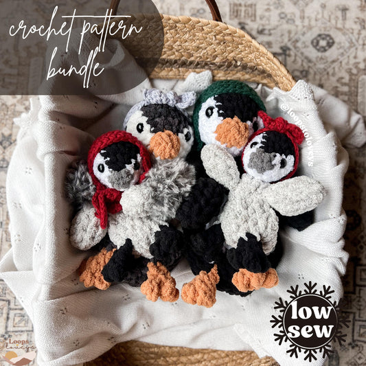 Penguin crochet pattern Bundle | LOW SEW crochet pattern |