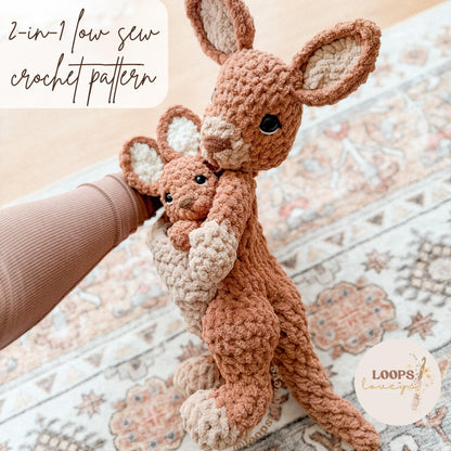 Momma Rue & baby Joey kangaroo crochet pattern | LOW SEW crochet pattern |