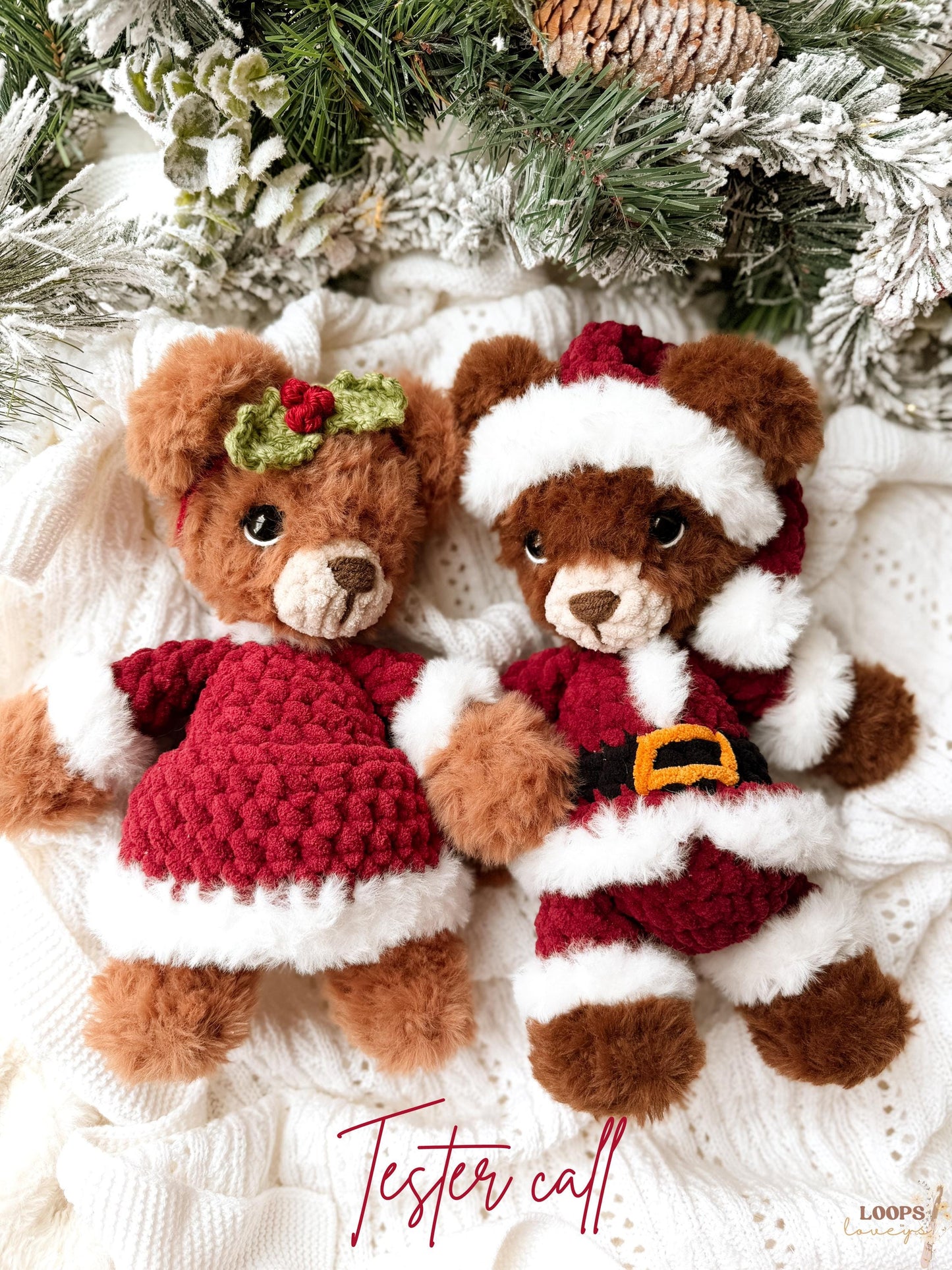 Holly & Cocoa Christmas Bear crochet pattern | NO SEW crochet pattern |