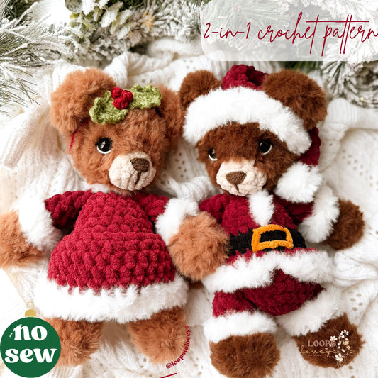 Holly & Cocoa Christmas Bear crochet pattern | NO SEW crochet pattern |